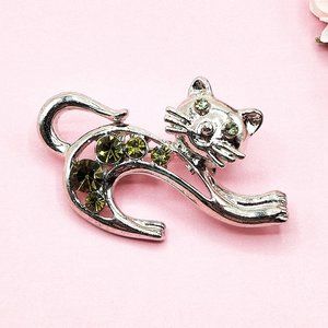 Vintage Brooch, Rhinestone Cat Pin, Gifts for Cat Lovers, Vintage Jewelry